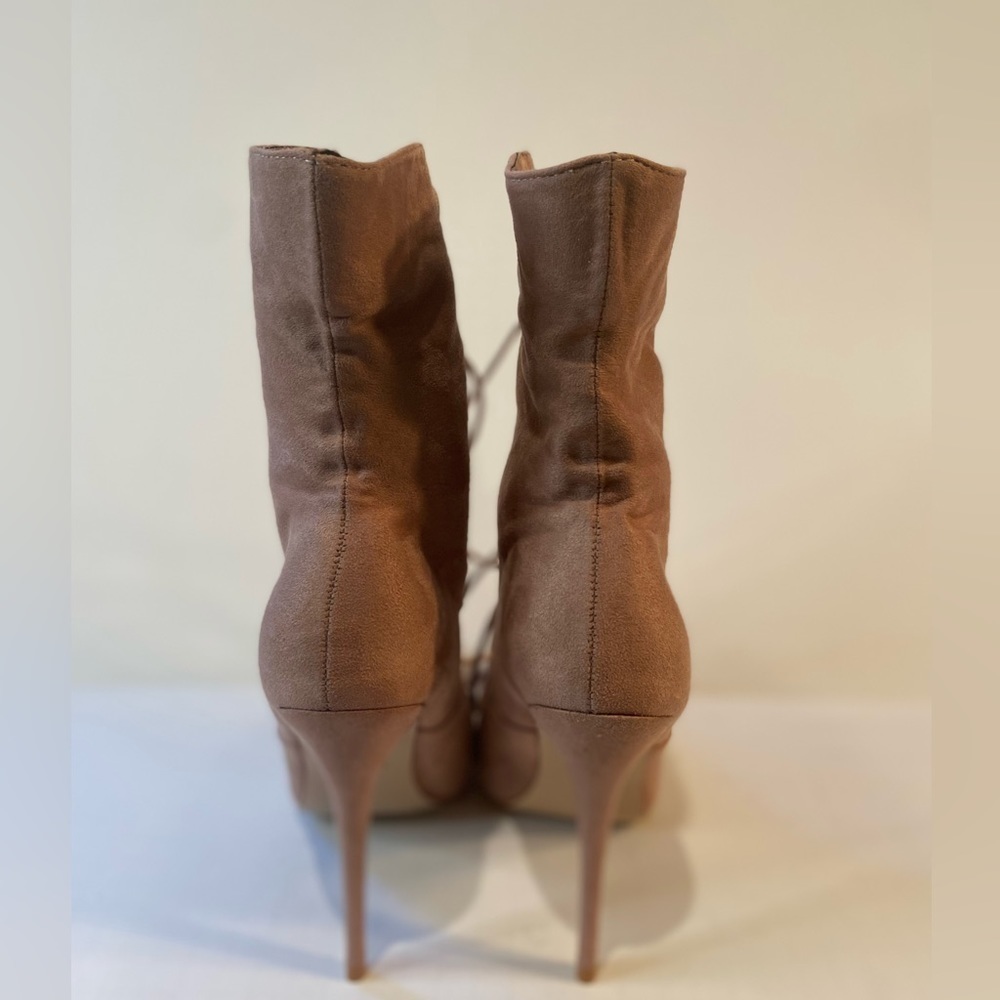 Public Desire~Pink Faux Suede Lace-Up Stiletto Ankle Boot~Pointed Toe~Size US-6 - Picture 7 of 16